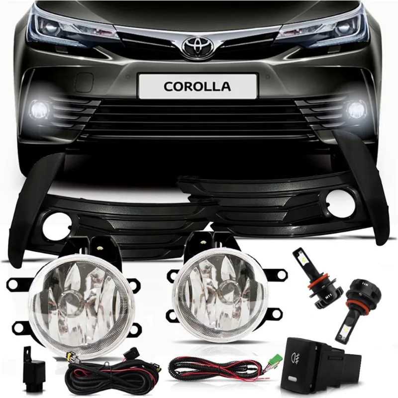 Kit Farol Neblina Milha Toyota Corolla 2018 até 2019 Moldura preta com botão painel