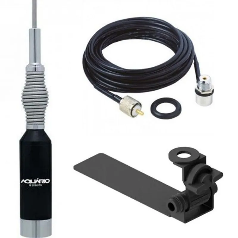 Antena Móvel px 1,23 metros Mola na Base B-2080 + Suporte Bi-Articulado Adaptável Carroceria Caminhonete + Cabo Coaxial 5,5 Metros com Conectores