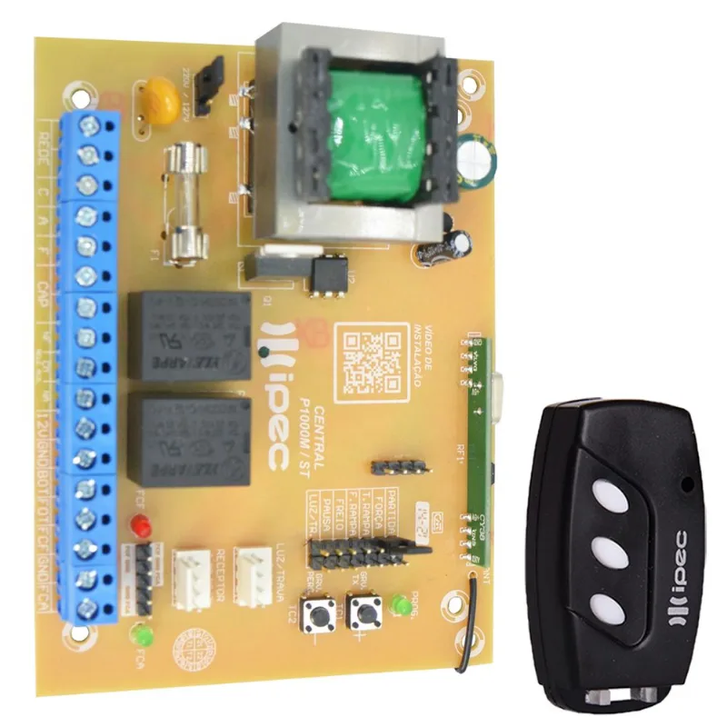 Placa Central Motor Portao Compativel Rossi Dz3 Dz4 Mx30 Kx30fs + Controle Portao Alarme Preto 3 Canais