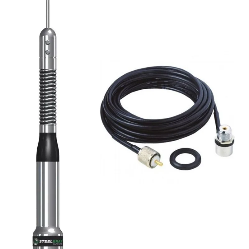 Antena Móvel Px Slim Bold Bobina na Base 200w 1,54 metros Ap8690 + Cabo Coaxial 5,5 Metros