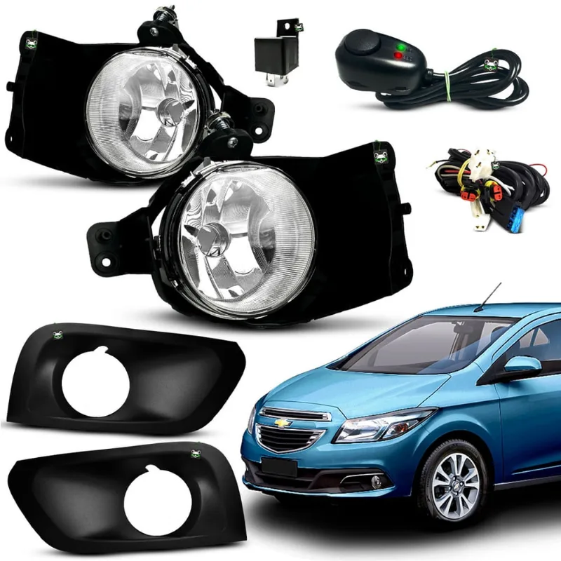 Kit Farol Auxiliar Milha Onix Joy 2015 2016 2017 2018 2019 Moldura Preta Botao Colante