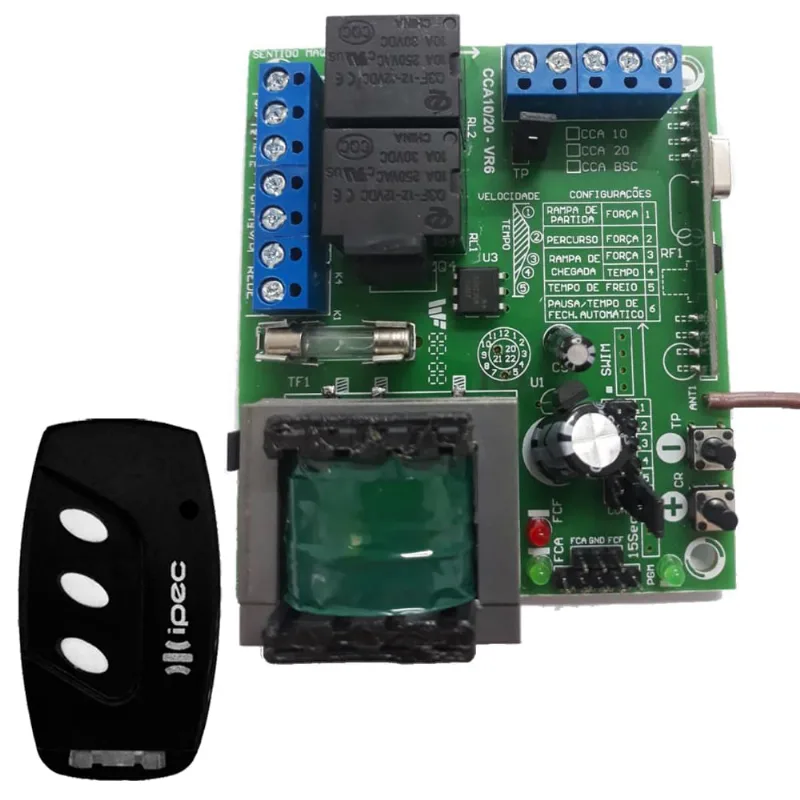 Central Placa Portao Eletronico Motor Rcg Cca-10 Clp + Controle 3 Canais