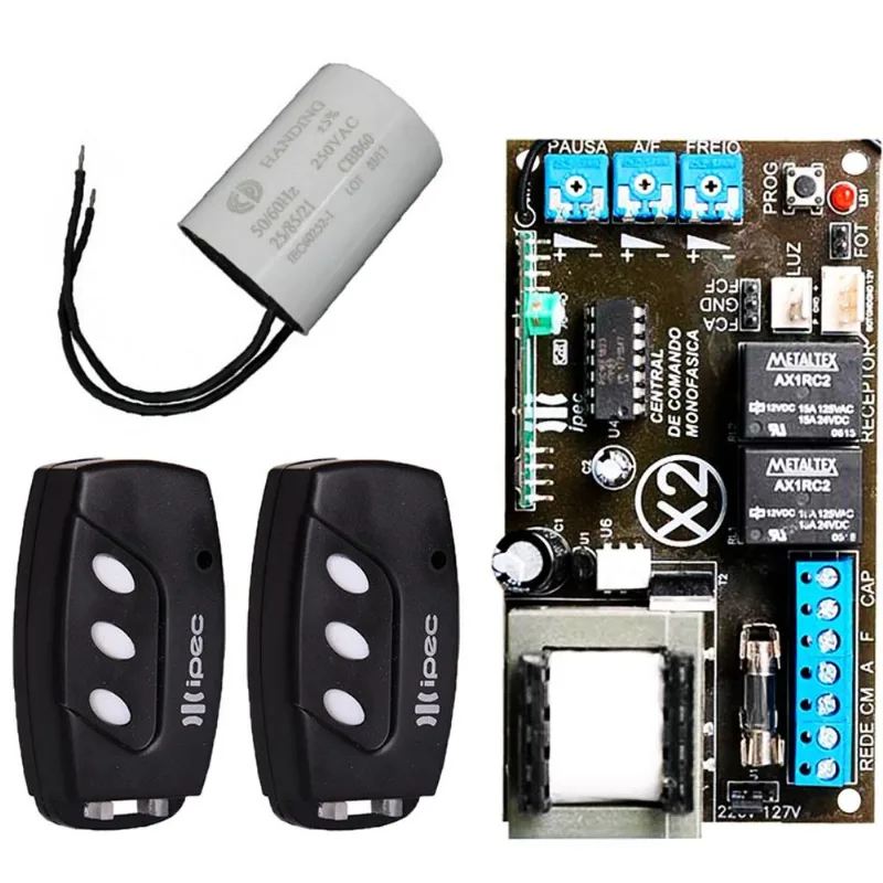 Central Placa Motor Universal 2 Controles 3 Canais Portão Capacitor 25UF