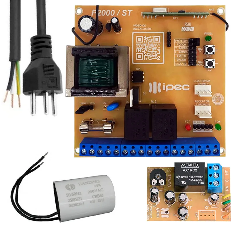 Central Placa Motor Peccinin Capacitor De Partida 25uf Placa Luz De Garagem Tomada 3 Pinos 10a Rabicho 3 Metros