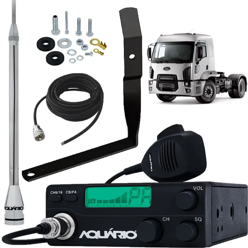 Rádio Px 40 Canais Rp-40 Antena Px Alongador 60cm Marinox 2,70 Metros Cabo 5,5 Metros Suporte Dianteiro Ford Cargo Lado Carona