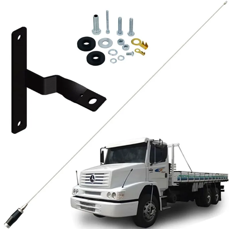Antena Móvel Px Mini Maria Mole 1,40 metros Suporte Dianteiro Lado Motorista Mercedes Benz Bicudo Parafusos Anti-Furto
