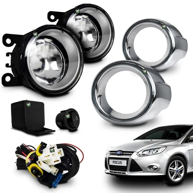 Kit Farol Auxiliar Milha Focus 2014 2015 Botao Tic Tac Moldura Cromada