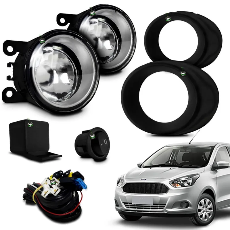 Kit Farol Auxiliar Milha Ka 2012 2013 Moldura Preta Botao Tic Tac