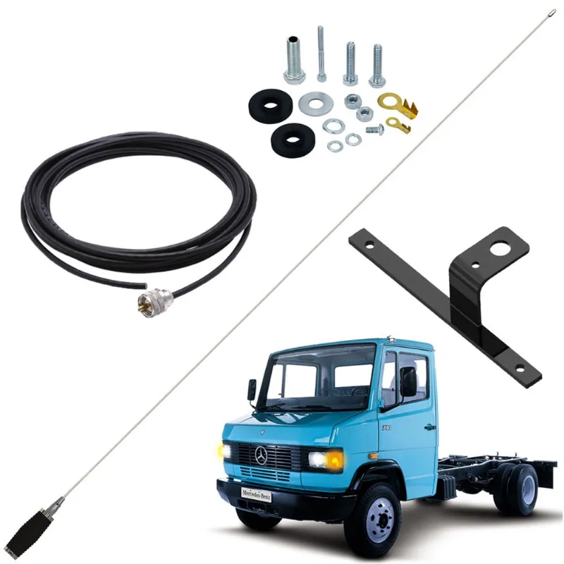 Antena Px Inox Mini Maria Mole 1,40 metros Cabo 5,5 metros Suporte Lado Esquerdo Motorista mb 3/4 Mercedinho 709 710