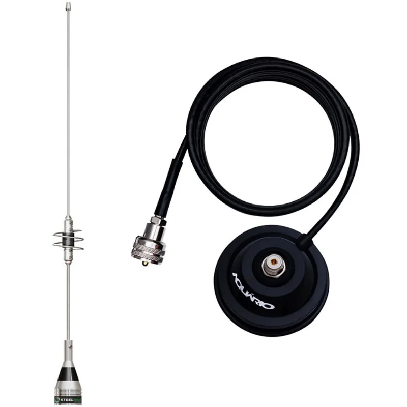 Antena Móvel Dual Band vhf uhf 44cm AP0188 Suporte Magnético Imã Forte com Cabo 4 metros M-700K