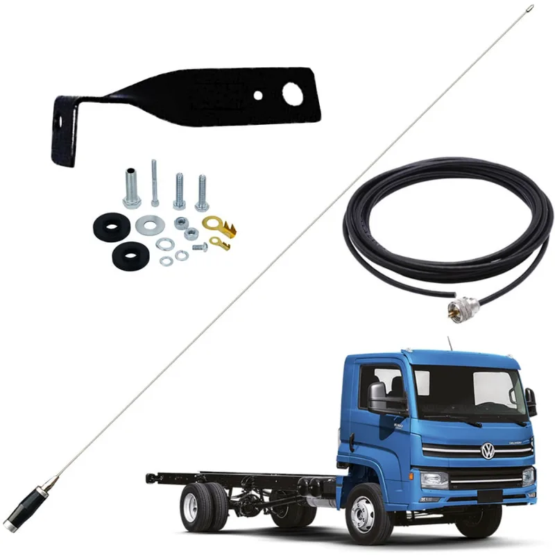 Antena Móvel Px Inox Mini Maria Mole 1,40 metros Cabo 5,5m Suporte ld Carona Volkswagen Delivery Parafusos Anti-Furto