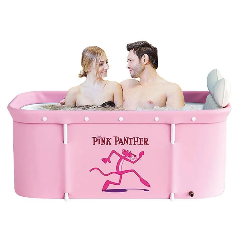 Banheira Ofurô Dobrável Portátil Retangular Pvc Com Encosto Inflável Pantera Cor De Rosa Vg+