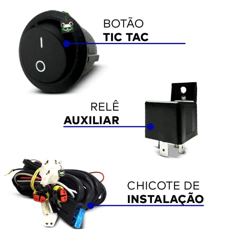 Kit Farol Auxiliar Milha Sandero 2007 2008 2009 2010 2011 Moldura Preta Botão Tic Tac