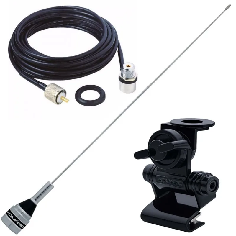 Antena Móvel 1/4 Vhf 50cm M-300c Suporte Porta Malas Capô Cabo Coaxial 3,5 Metros