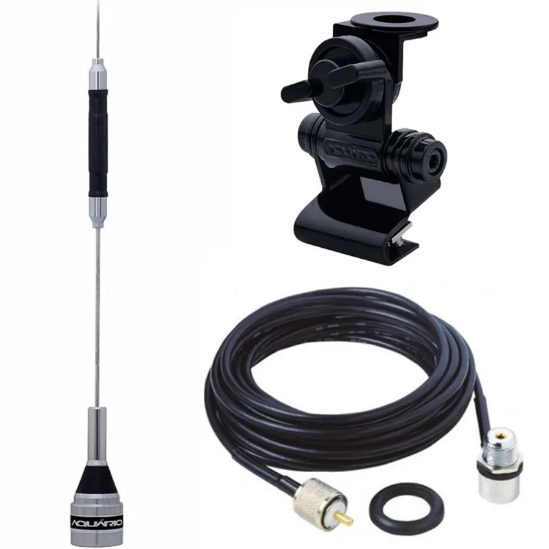 Antena Móvel Px 67cm B-2050 Cabo Coaxial 3,5m Conectores Suporte Bi-articulado Porta Malas Aquário
