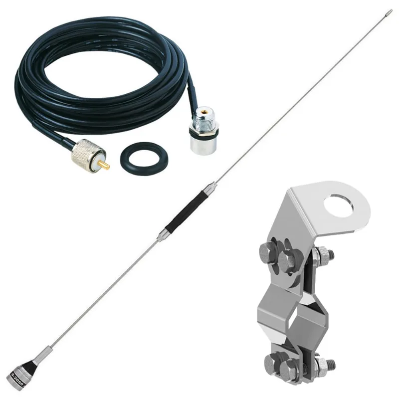 Antena Móvel Px 67cm B-2050 Suporte Inox Tubular Tubo Grade Ap3744 Cabo Coaxial c/ Conectores 5,5 Metros M-802k