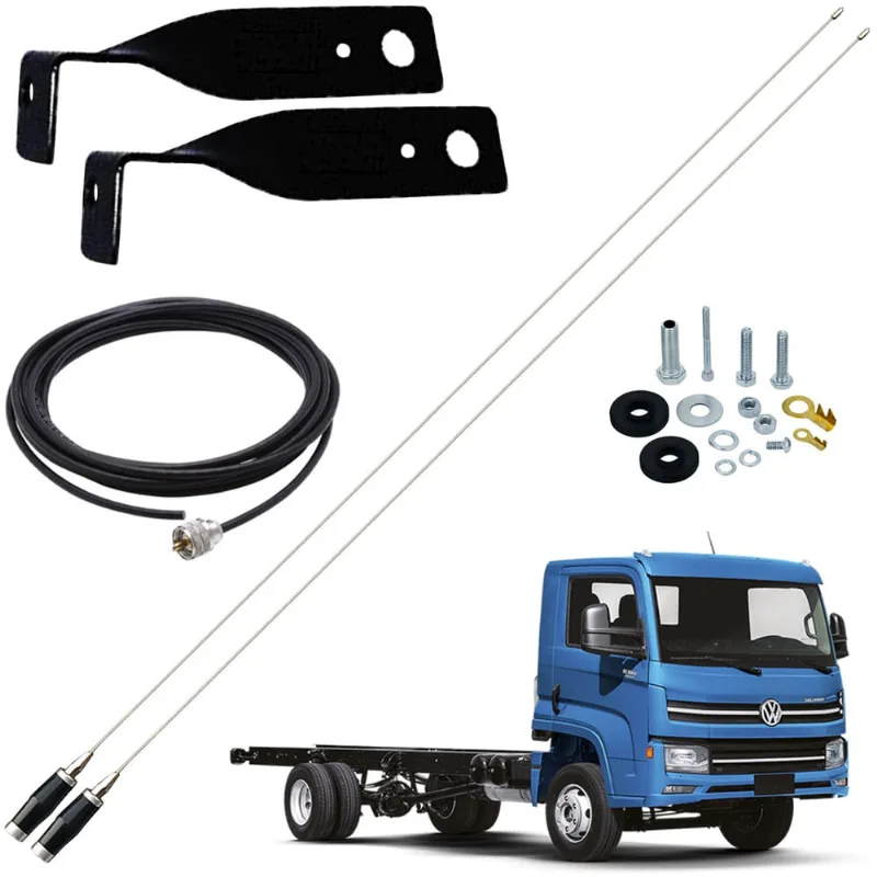 2 Antena Px Inox Mini Maria Mole 1,40m Volkswagen Vw Delivery Cabo 5,5m Parafusos Fixação
