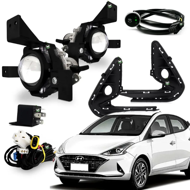 Kit Farol Auxiliar Milha HB20 2020 Moldura Preta Botao Touch