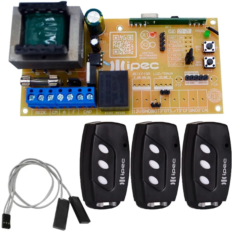Central De Comando Placa Motor Portao Universal 3 Controles Sensor Dz Deslizante