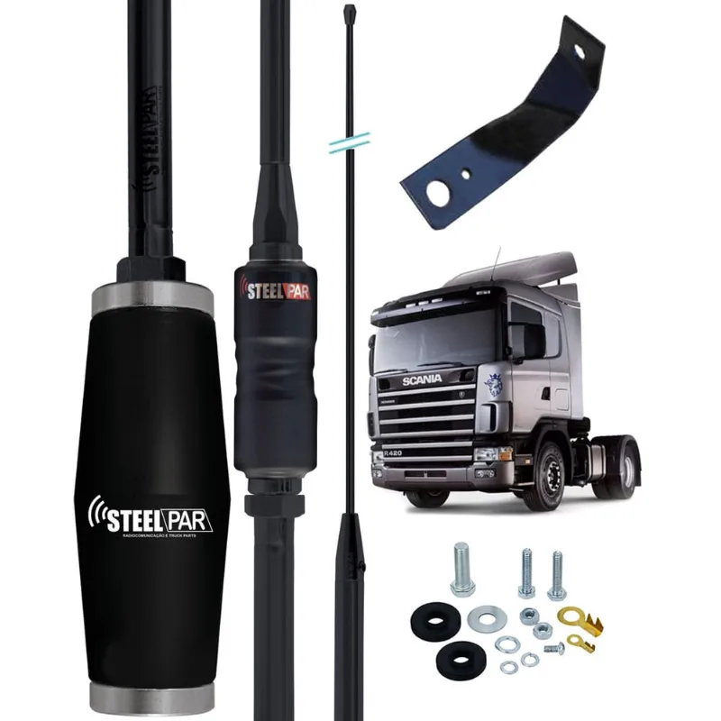 Antena Px Bobinada Black Argentina 1,63m Suporte Parabrisa Scania Parafusos