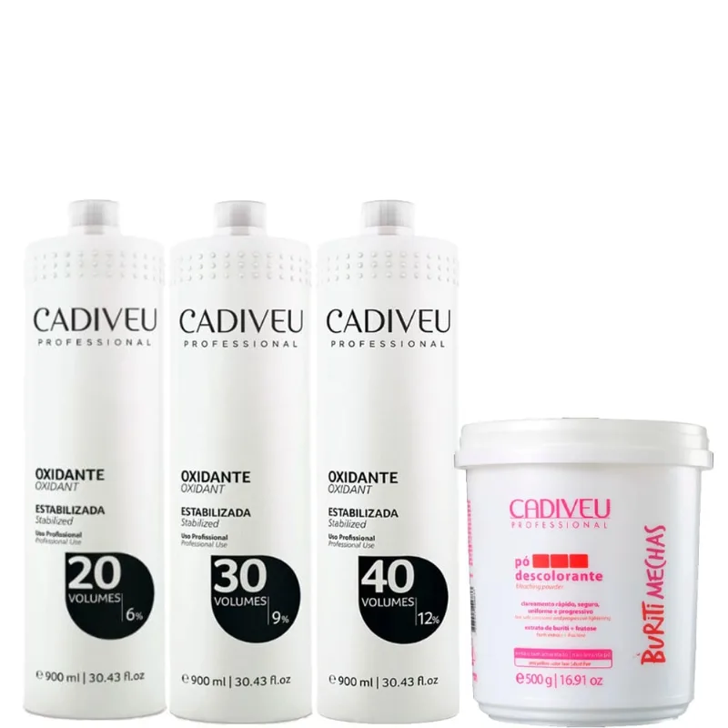 Kit 3 Oxidantes e Pó Descolorante Buriti Mechas Cadiveu