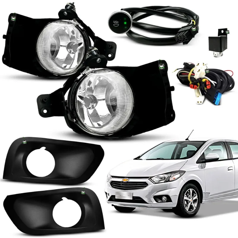 Kit Farol Auxiliar Milha Onix 2017 2018 2019 Moldura Preta Botao Touch Universal