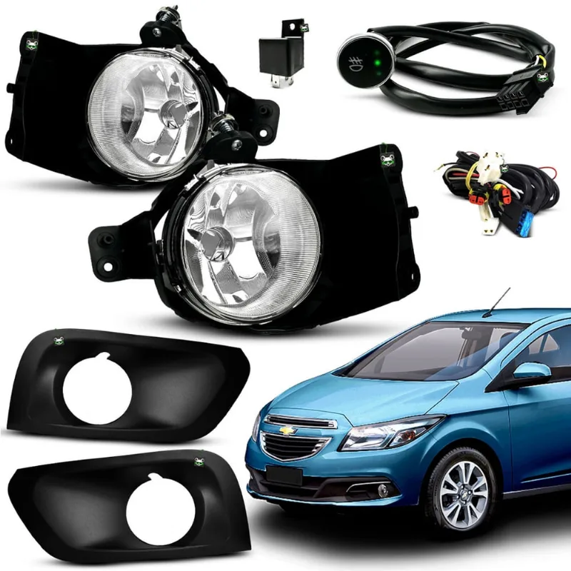 Kit Farol Auxiliar Milha Onix Joy 2015 2016 2017 2018 2019 Moldura Preta Botao Touch