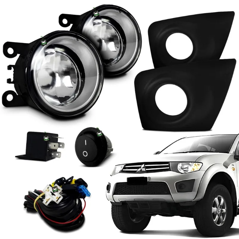 Kit Farol Auxiliar Milha L200 Triton 2011 2012 2013 14 15 2016 2017 2018 Moldura Preta Botao Tic Tac