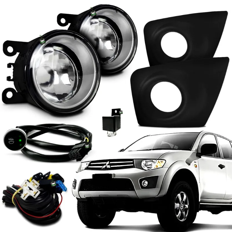 Kit Farol Auxiliar Milha L200 Triton 2011 12 2013 2014 205 2016 2017 2018 Moldura Preta Botao Touch