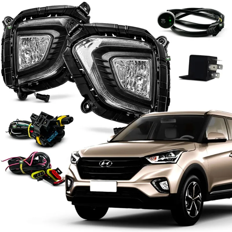 Kit Farol Auxiliar Milha Creta 2020 2021 2022 2023 2024 Drl Seta Botão Touch
