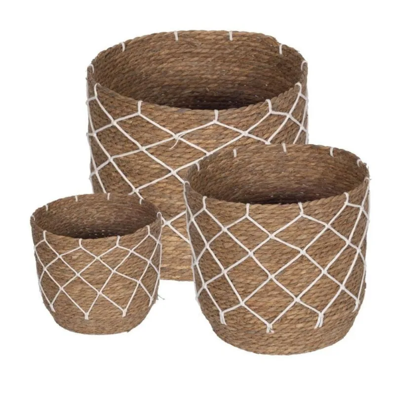 Conjunto Ambato 3 Cestos para Organizacao com Estrutura Firme Fibra Natural Bege OR Design - ór design