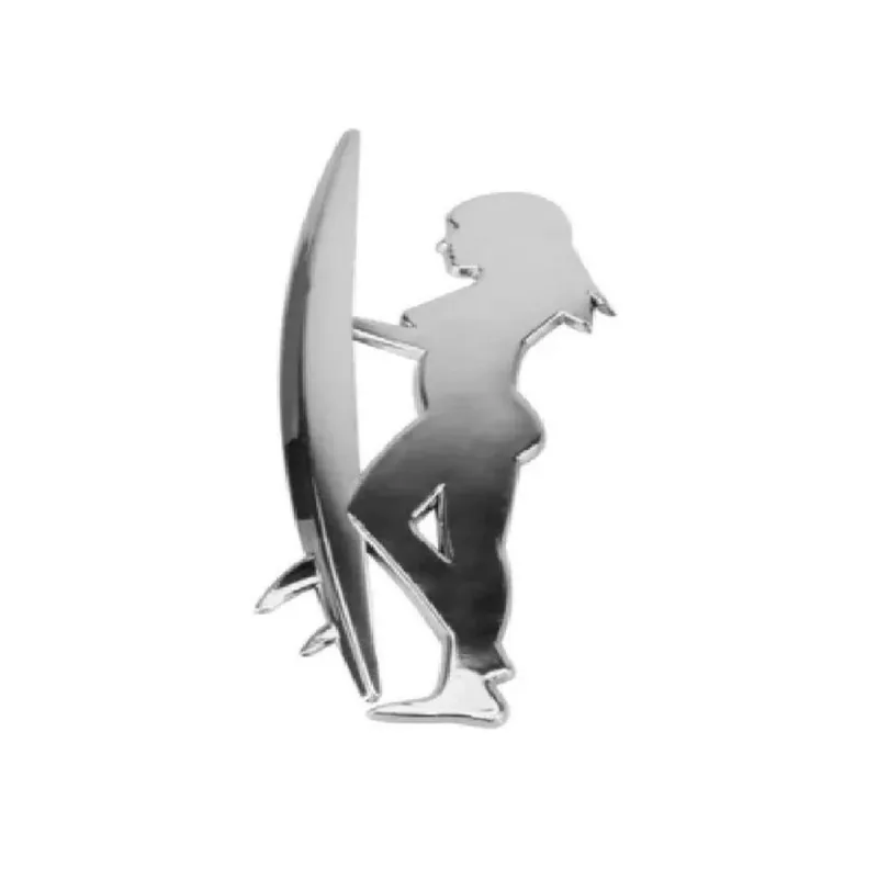Emblema Adesivo Alto Relevo Surfista Surf Feminino Cromado