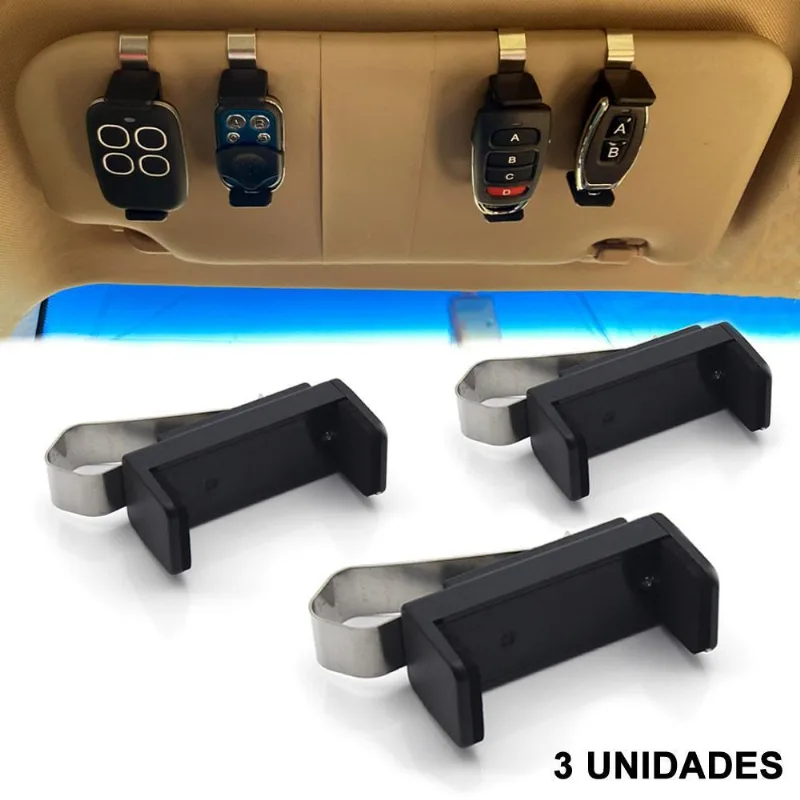Kit 3 Suporte Clipe Universal Controle Portão Preto/prata