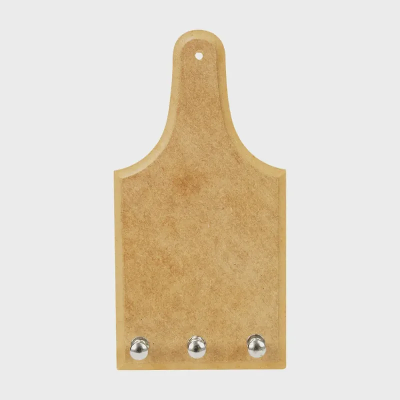 Porta Chaves Tábua de Carne com 3 Pinos de mdf Madeira Crua - Tamanho: 19 x 10 x 0,5 cm