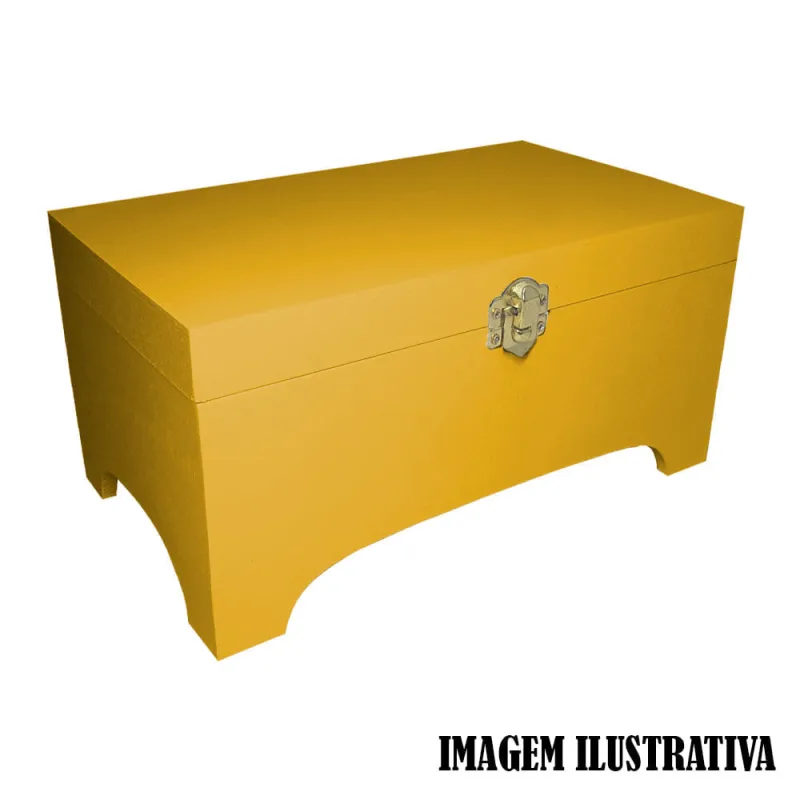 Caixa Baú Pequeno Com Fecho 24cm Mdf Madeira Pintado Amarelo - Não Informado - Móveis