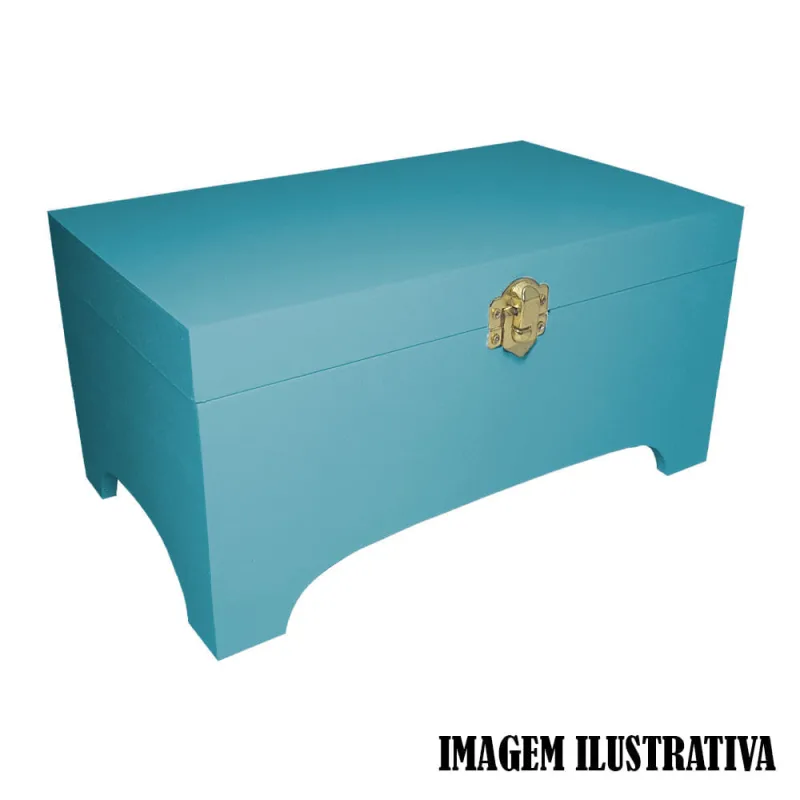 Caixa Baú Pequeno Com Fecho 24cm Mdf Madeira Pintado Azul Bebê - Não Informado - Móveis