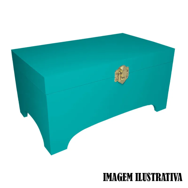 Caixa Baú Pequeno Com Fecho 24cm Mdf Madeira Pintado Azul Turquesa - Não Informado - Móveis