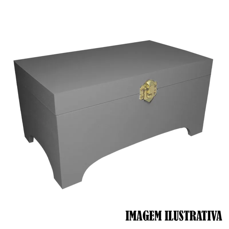 Caixa Baú Pequeno Com Fecho 24cm Mdf Madeira Pintado Cinza - Não Informado - Móveis