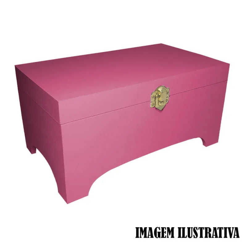 Caixa Baú Pequeno Com Fecho 24cm Mdf Madeira Pintado Rosa Bebê - Não Informado - Móveis