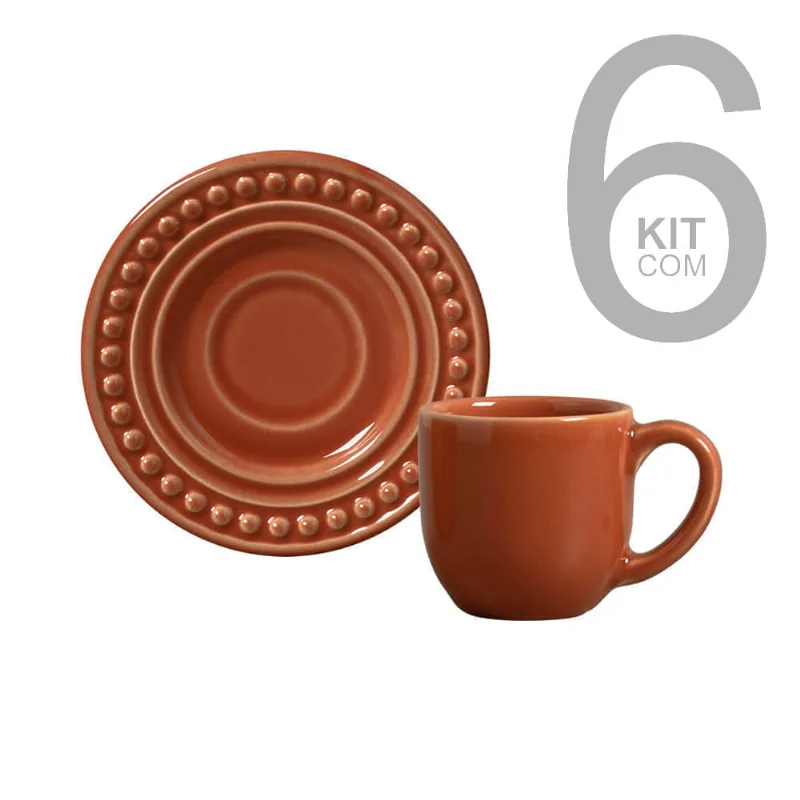 Jogo C/ 6 Xicaras Cafe Atenas Cantaloupe