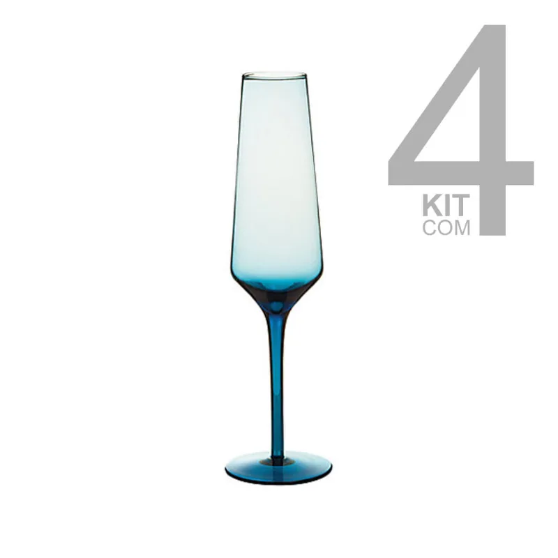 Kit Taça Espumante Azul 240ml 4pçs