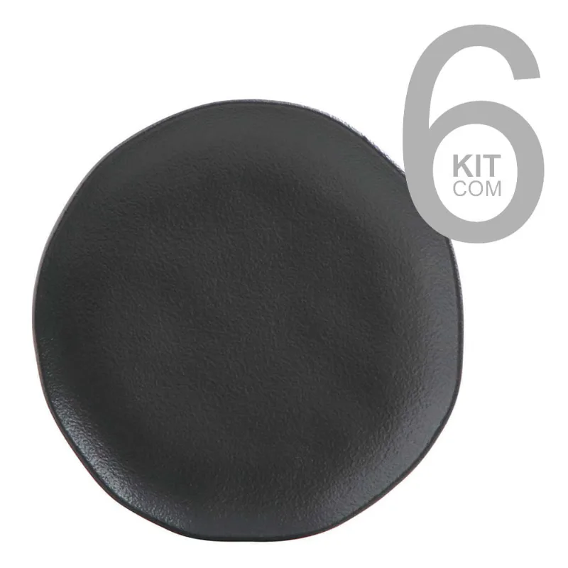 Jogo com 6 Pratos Fundos Orgânico Preto Matte
