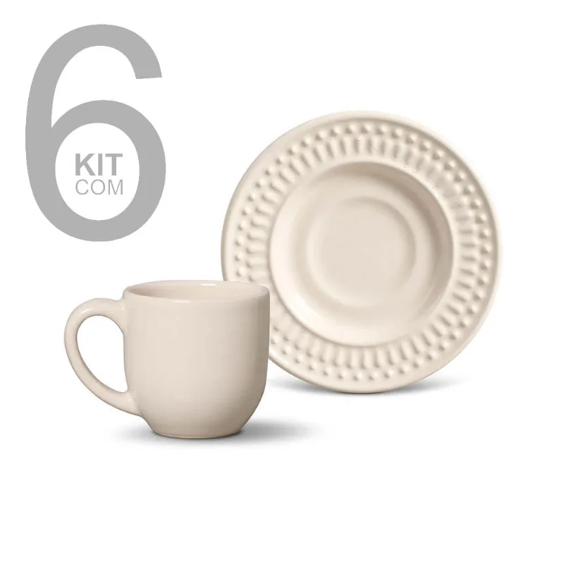 Jogo com 6 Xicaras De Café Roma Cru