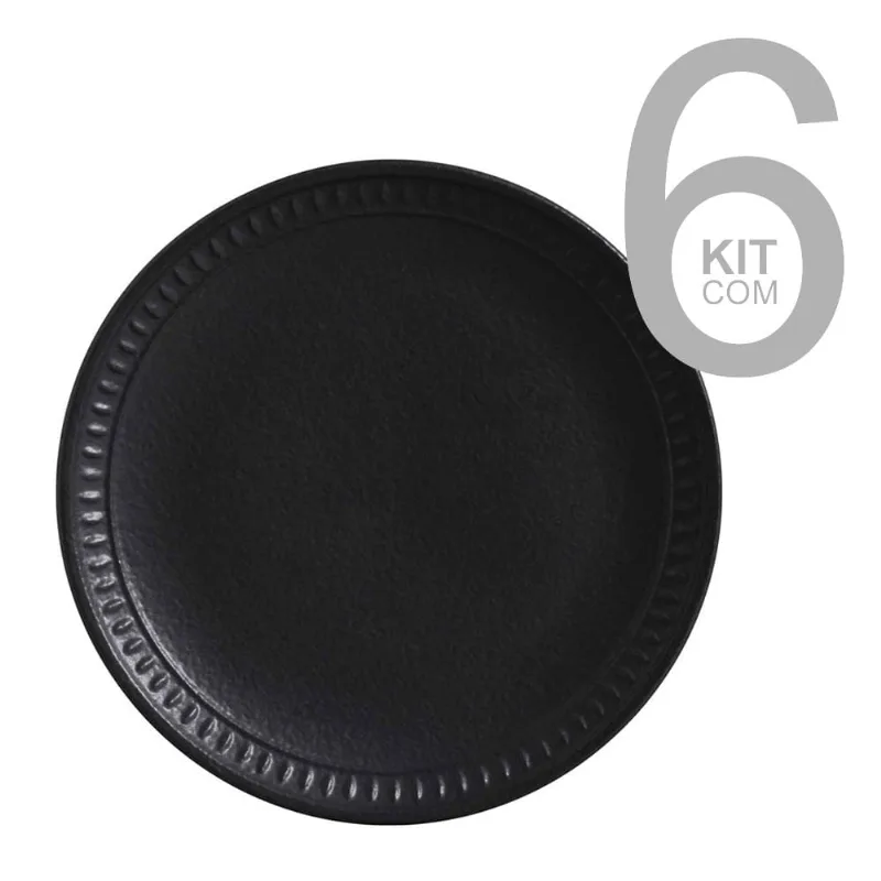 Jogo com 6 Pratos Sobremesa Pietra Nera Preto Matte