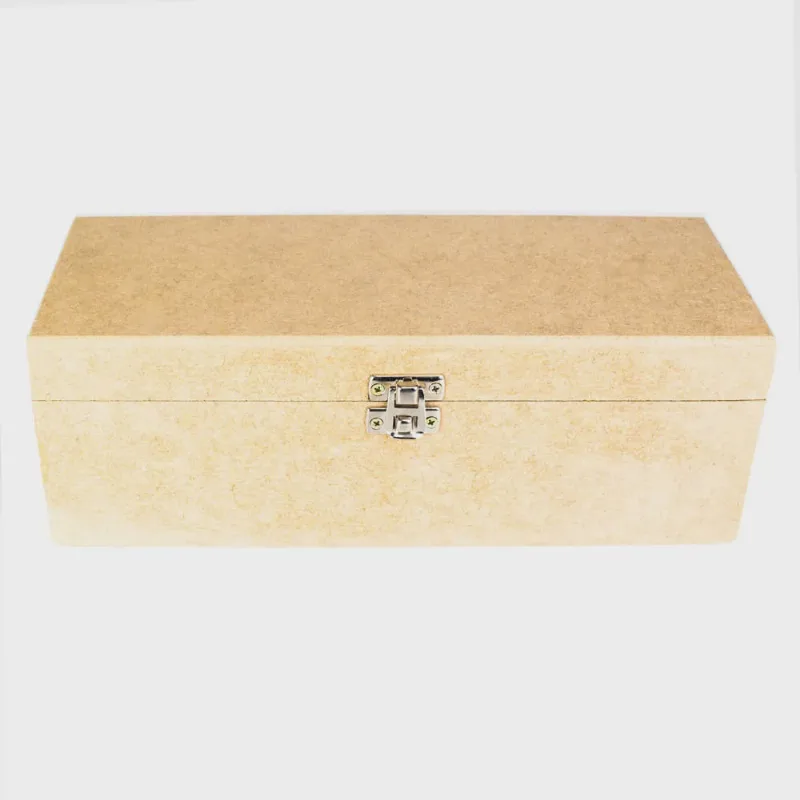 Caixa para Mini Vinho com Fecho e Dobradiça de mdf Madeira Crua Tamanho: 24,5 x 9,5 x 8,7 cm