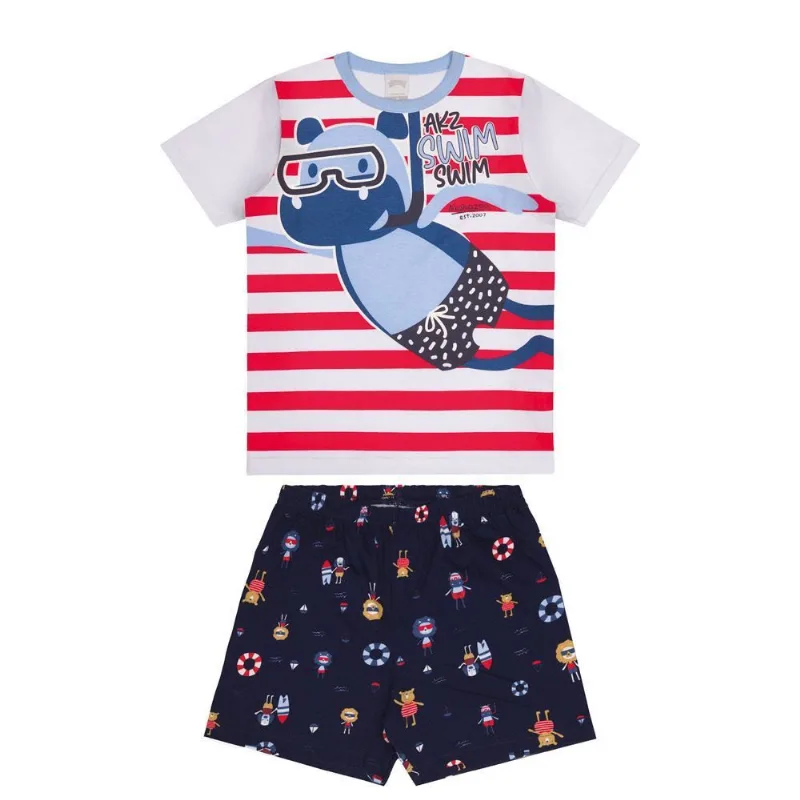 Pijama Infantil 04 a 10 Anos Manga Curta Alakazoo Branco