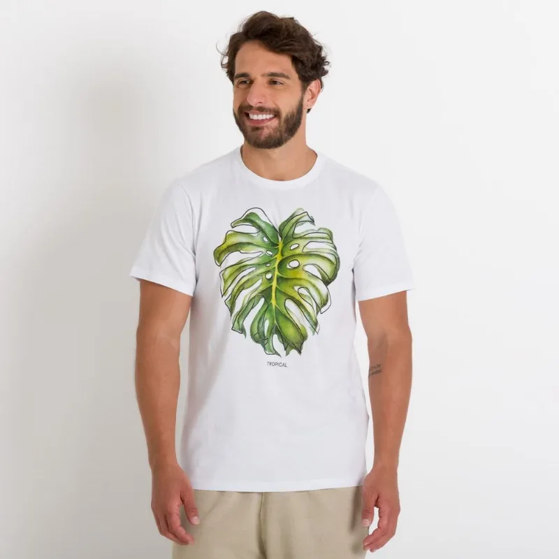 Camiseta com Estampa Tropical Marc Alain Branco Antigo