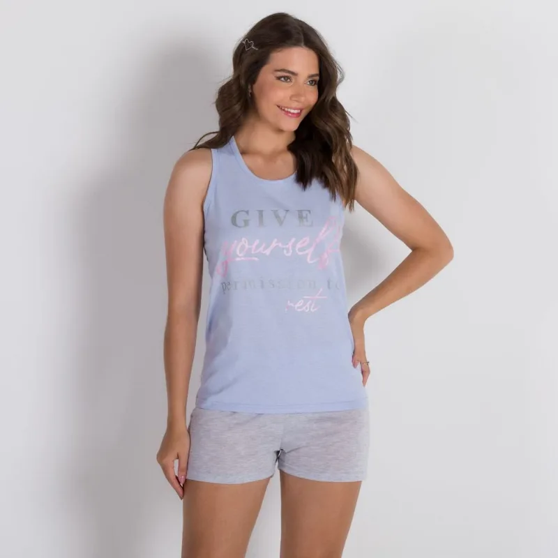 Pijama Take a Rest Com Short Holla Azul
