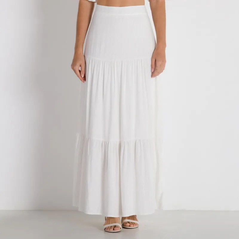 Saia de Babados Cós com Zíper Boby Blues Off White