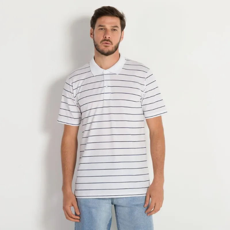 Camisa Polo Listrada Marc Alain Branco Fantasma